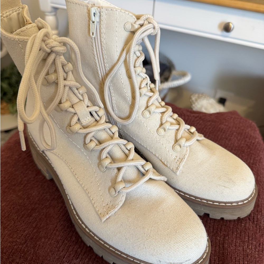 Target Cream Lace-Up Combat Boots